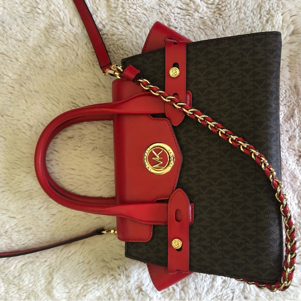 Michael Kors Red and Brown Carmen Satchel with Gold Hardware - Picture 10 of 10